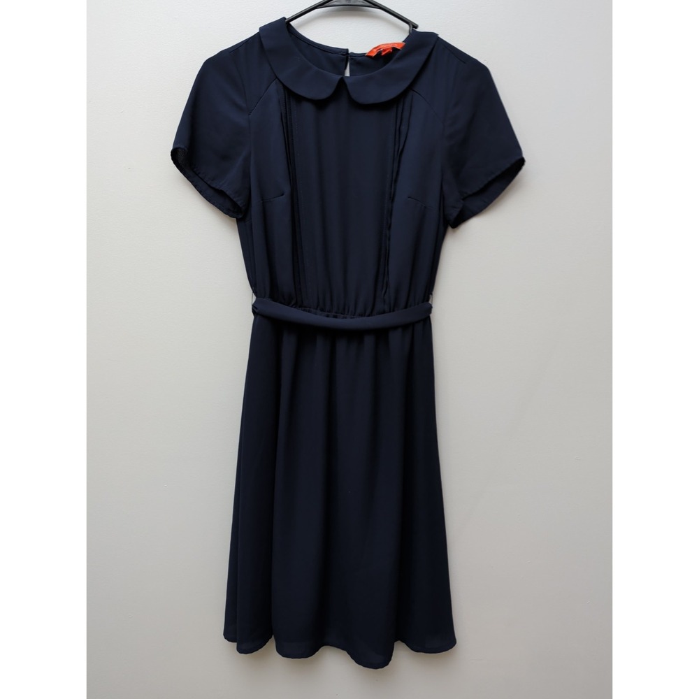 DR3‎ Modcloth Navy Blue Peter Pan Collar Dress Sz S Retro French Schoolgirl
